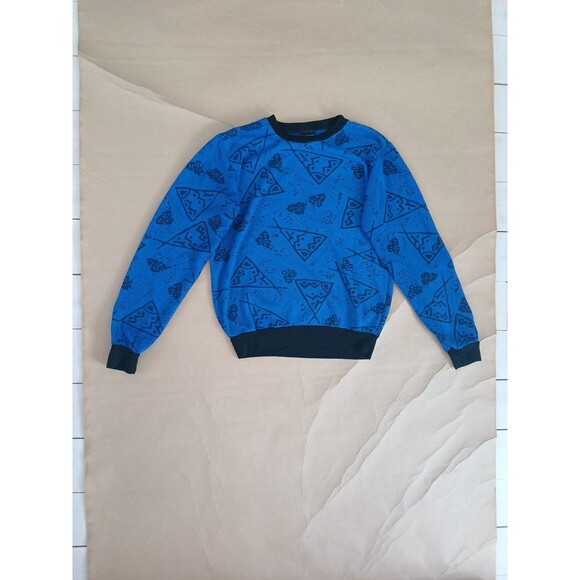Direction by Block Sweaters - Vintage 90s Directions By Block Sweatshirt Womens S Blue Pizza Print *flaw